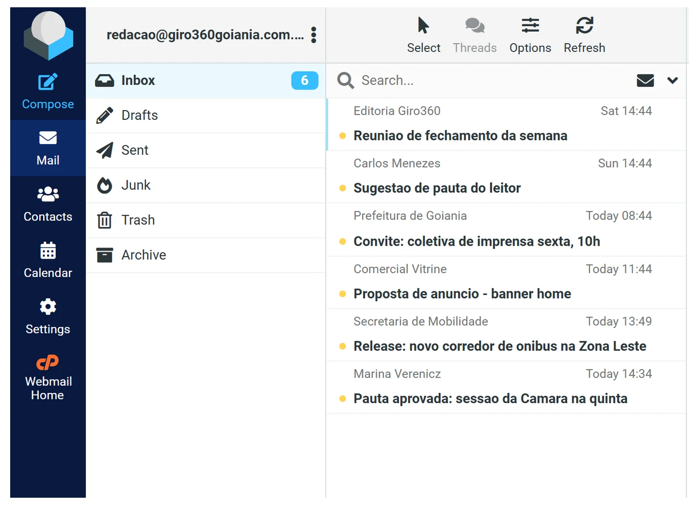 Webmail com e-mail do domínio