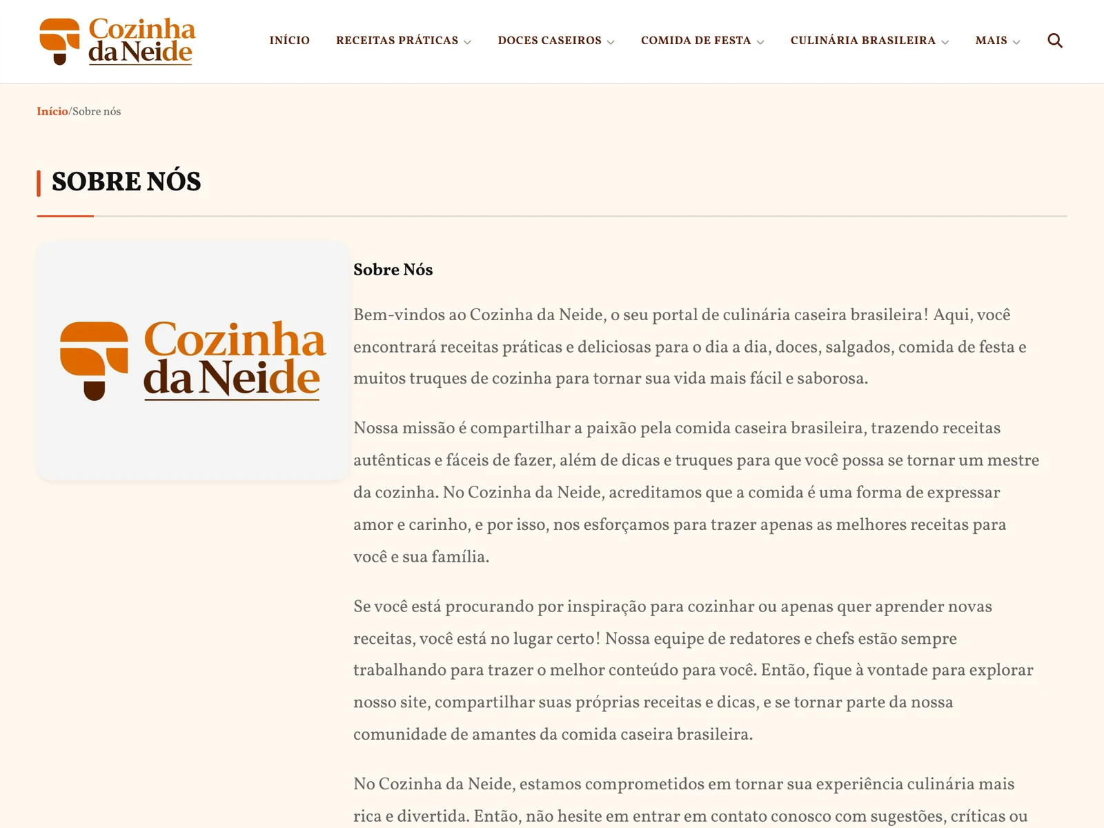 Página Sobre com os dados do portal