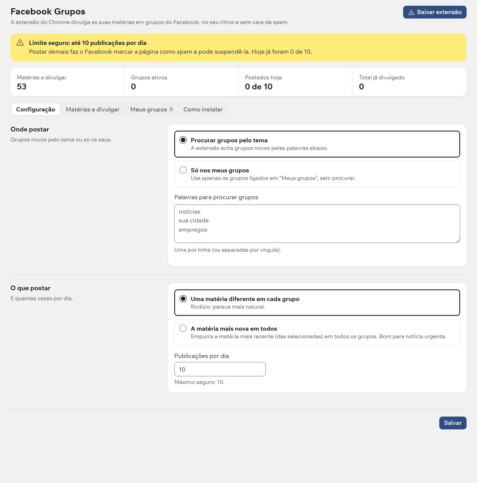 Matéria divulgada em grupos do Facebook