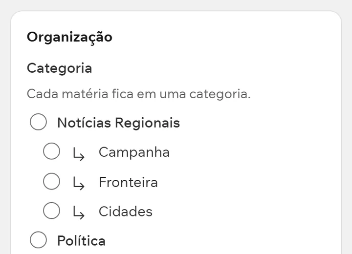 Campos da matéria: categoria, tags, capa e autor