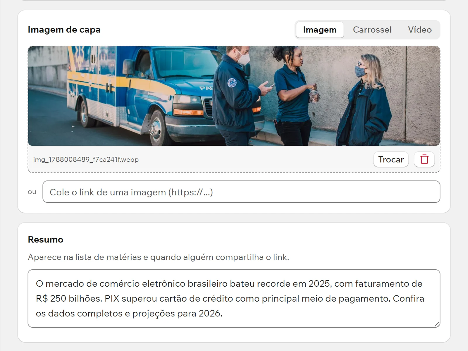 Prévia ao compartilhar o link