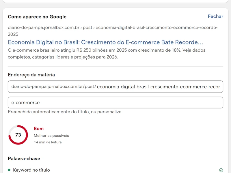 Keyword no endereço da matéria
