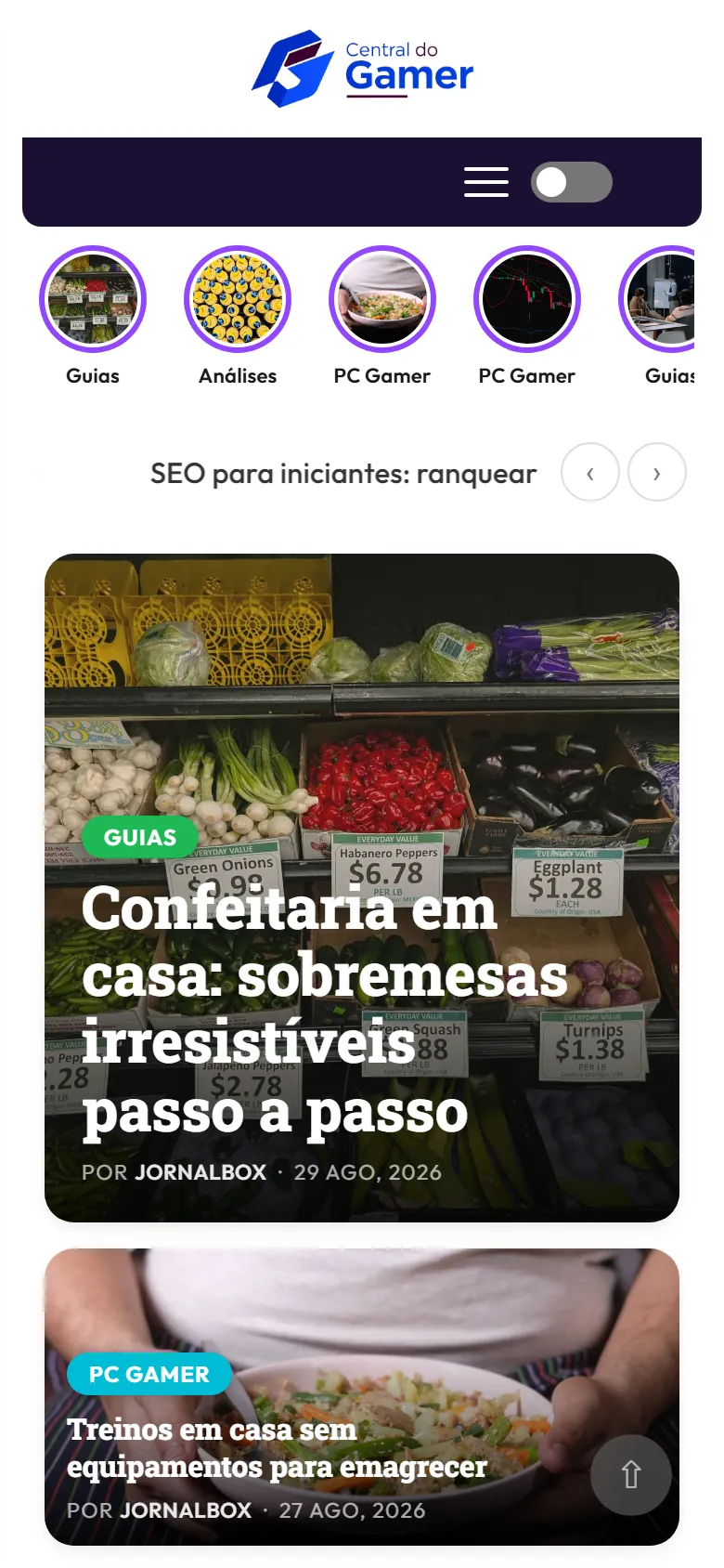 Portal Central do Gamer no celular