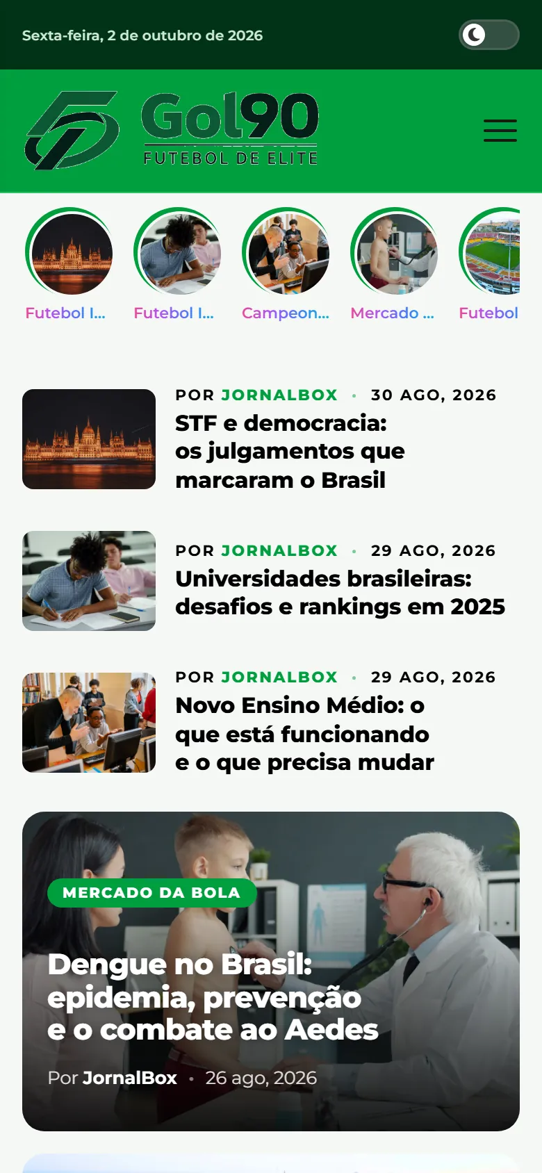 Portal Gol90 no celular
