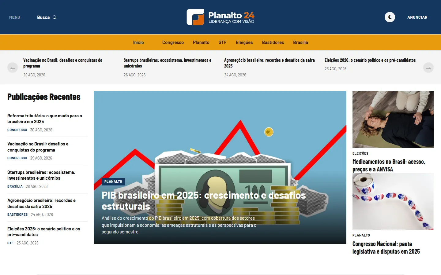 Página inicial do portal de demonstração Planalto 24