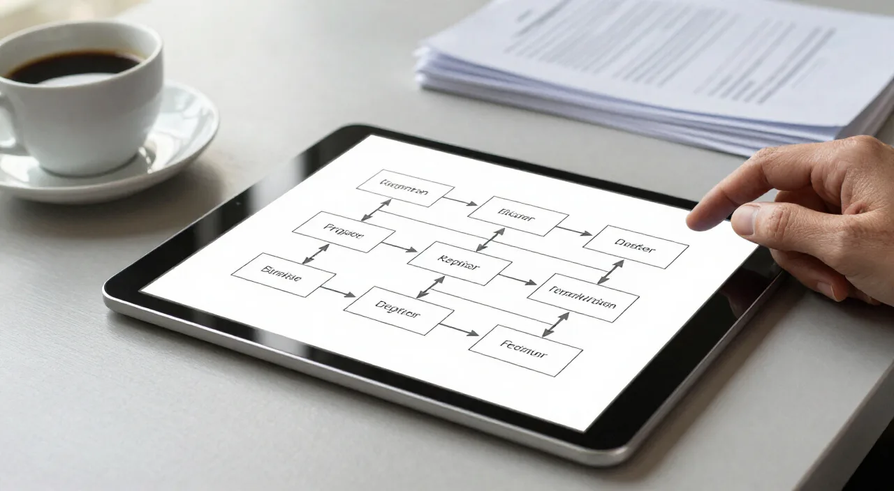 Tablet com diagrama de dados estruturados em mesa