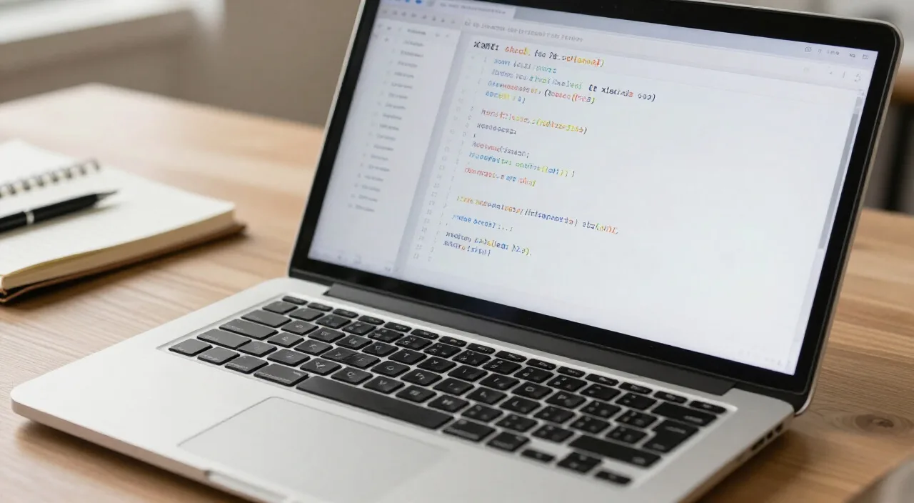 Laptop com código XML de sitemap em mesa de madeira
