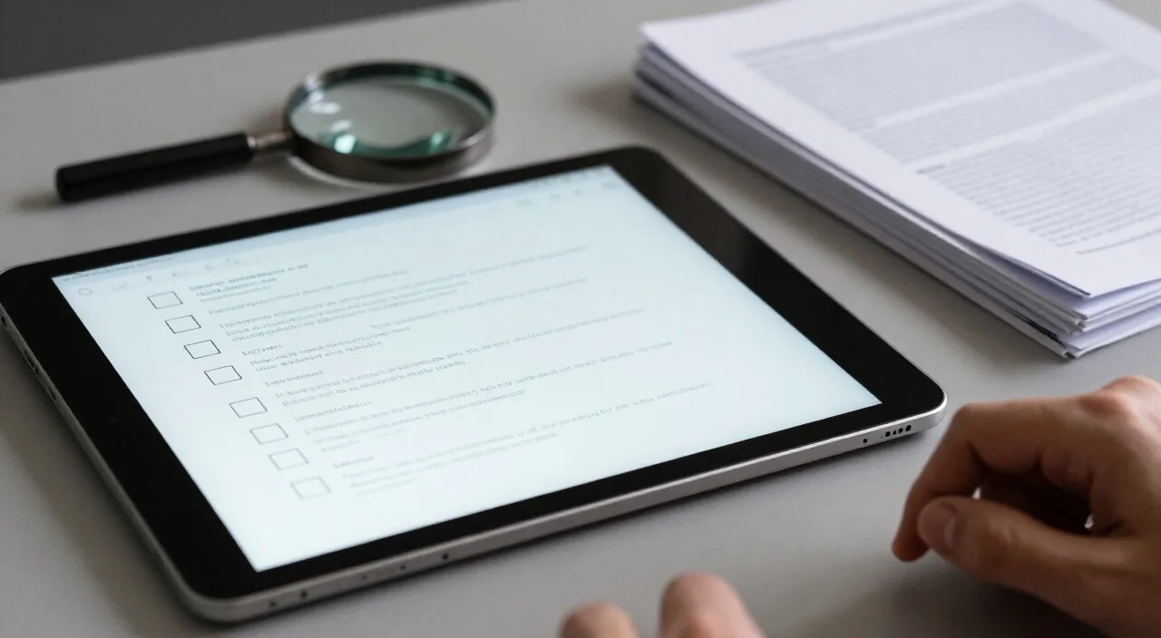 Tablet com formulário e documentos na mesa