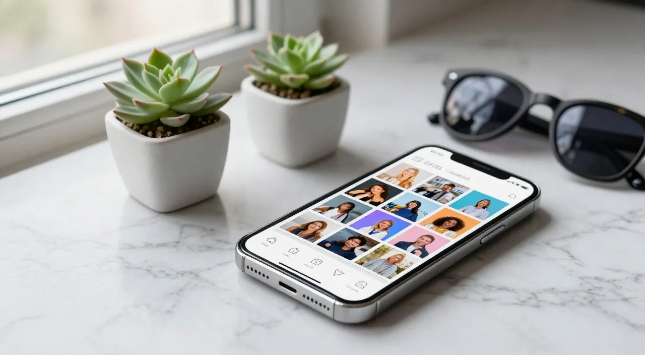 Smartphone com feed do Instagram sobre superfície de mármore