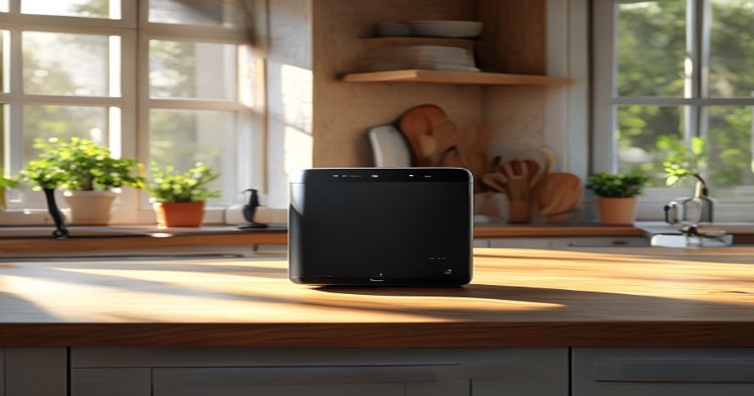 Tablet com aplicativo de culinária em bancada de cozinha