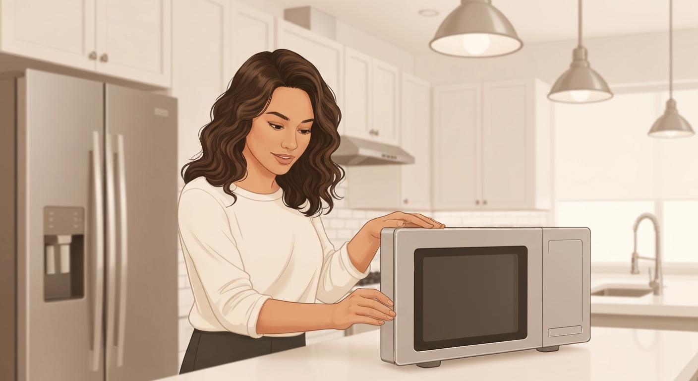 Pessoa navegando em tablet, planejando compras para a cozinha moderna.