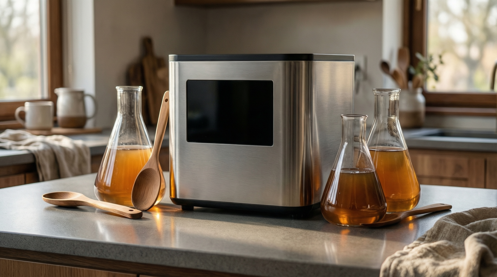 Modern home brewery setup on a countertop