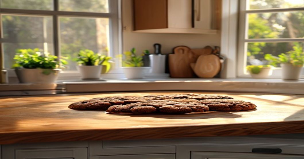 Pilha de biscoitos de chocolate recém-assados em grade de resfriamento.