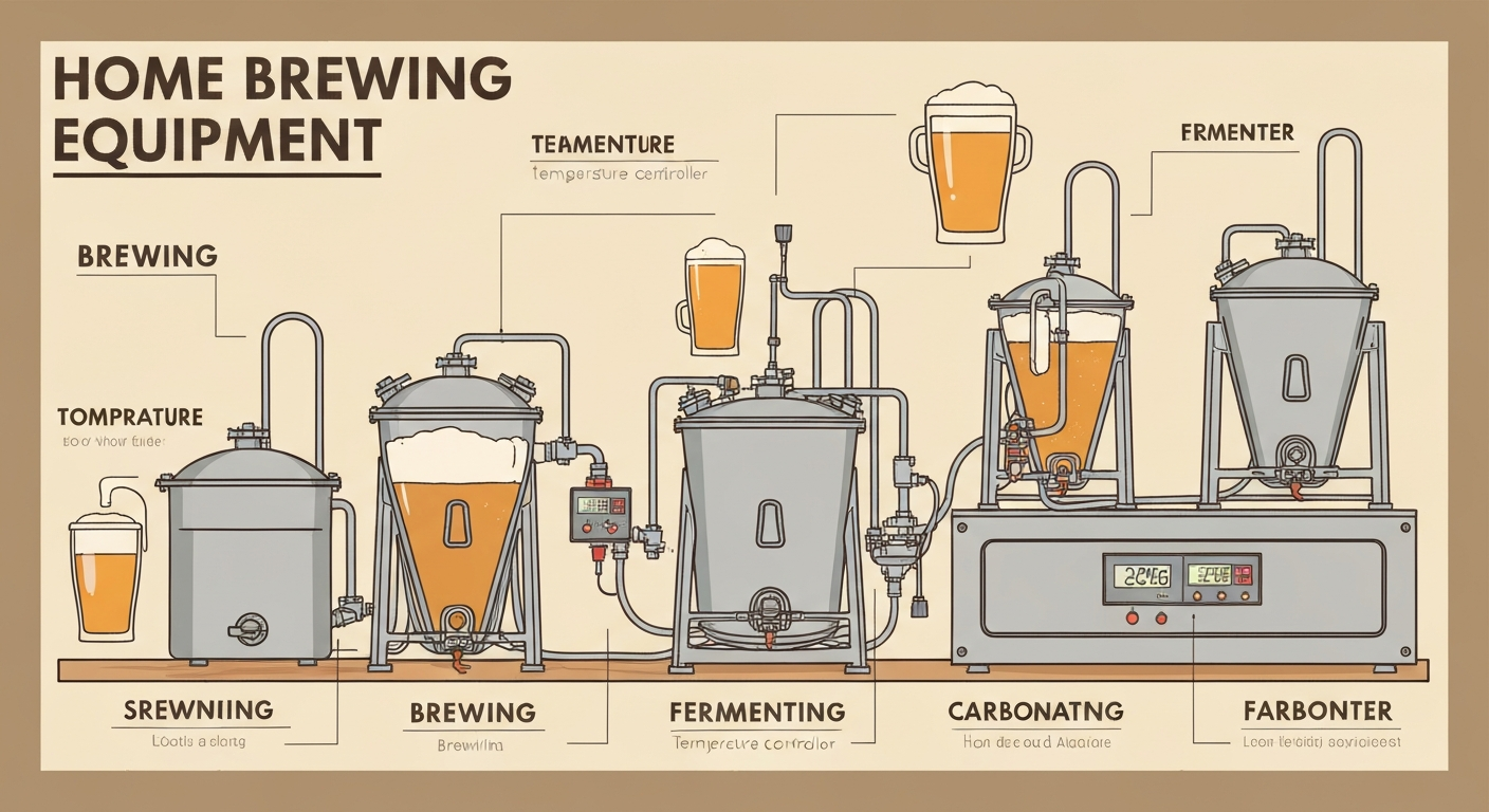 Pessoa preparando cerveja em sistema de brassagem caseiro compacto.