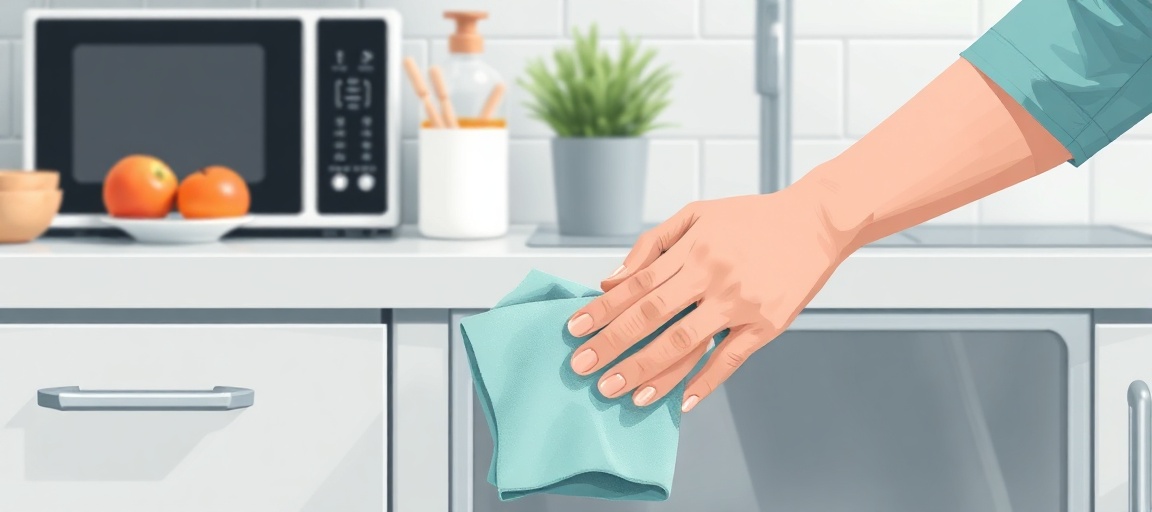 Mão limpando uma balança de cozinha com um pano úmido.